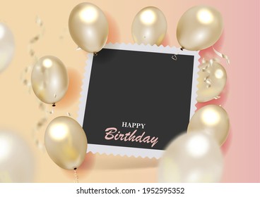 Birthday photo frame with color balloon. Vector.