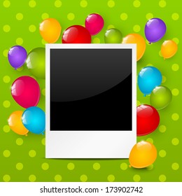 Birthday photo frame with color balloons