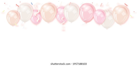 birthday photo frame with gold, black and white balloons and gold ribbons. Transparent background.