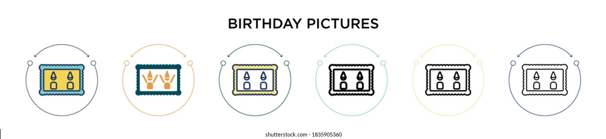 Birthday pictures icon in filled, thin line, outline and stroke style. Vector illustration of two colored and black birthday pictures vector icons designs can be used for mobile, ui, web