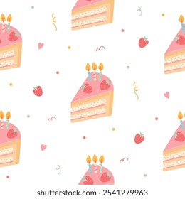 Birthday piece of cake seamless pattern