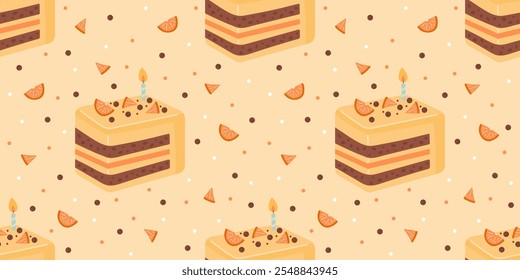 Birthday piece of cake seamless pattern
