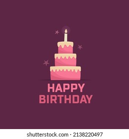 birthday pink cake or pie with a lit candle. 