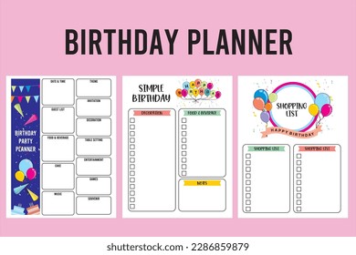 Birthday planner template KDP interior design. Birthday Planner Printable