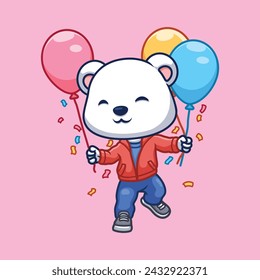 Birthday Polar Bear Cute Cartoon Character Illustration