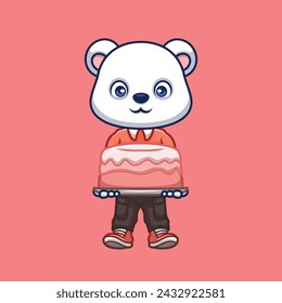 Birthday Polar Bear Cute Cartoon Character Illustration