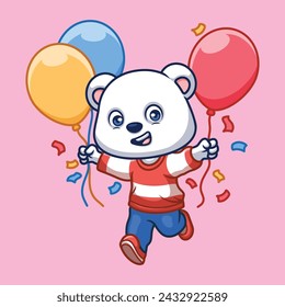 Birthday Polar Bear Cute Cartoon Character Illustration