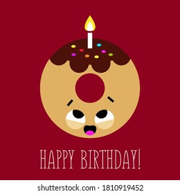 Birthday postcard with doughnut  and candle. Fun doughnut  character.