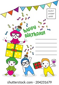 Birthday postcard illustration set