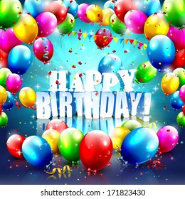 Birthday poster with balloons and 3D text - vector background with copyspace