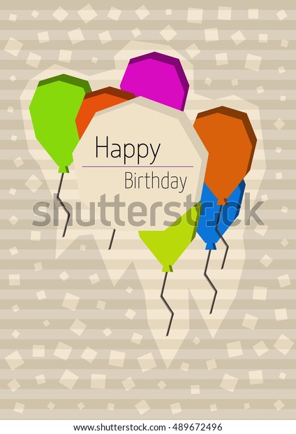 Birthday poster\
with cornered balloons and light different squared confetti. Poster\
with wishing text: Happy\
Birthday