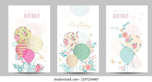 Birthday poster with decorative balloons and flowers