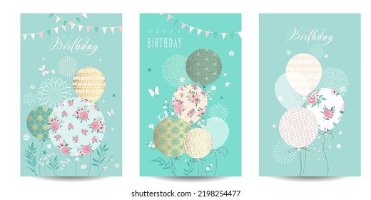 Birthday poster with decorative balloons and flowers