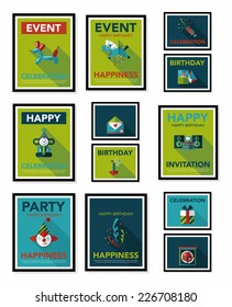 Birthday poster flat banner design flat background set, eps10