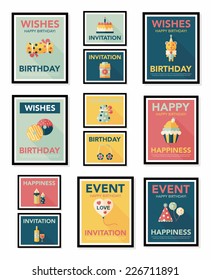 Birthday poster flat banner design flat background set, eps10