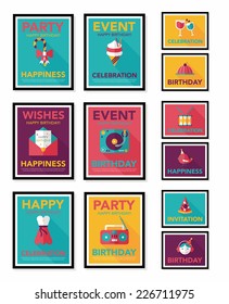 Birthday poster flat banner design flat background set, eps10