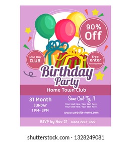 birthday poster template present box and balloon decoration