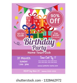 birthday poster template present box and flag decoration