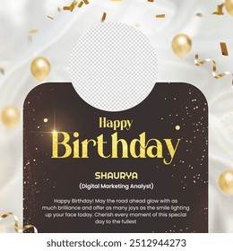 Cartel de oro de las redes sociales del diseño premium del cumpleaños con el marco de la foto