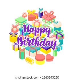 Birthday Present Circle Isometric Concept.