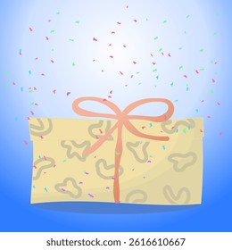 birthday present. Colorful vector set with Gift boxes on blue background. Holiday present with Bow.