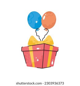 Birthday Present doodle filled vector outline Sticker. EPS 10 file