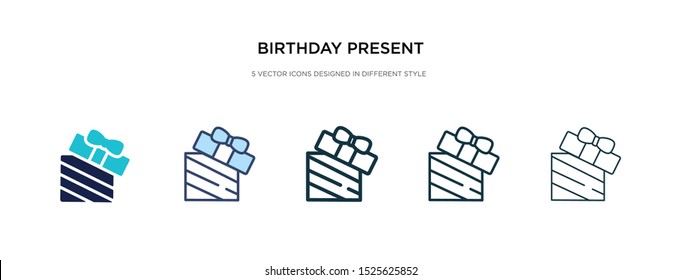 birthday present icon in different style vector illustration. two colored and black birthday present vector icons designed in filled, outline, line and stroke style can be used for web, mobile, ui