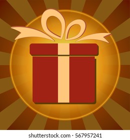 Birthday present over dark retro background, vector illustration. Vintage gift box in flat design style 