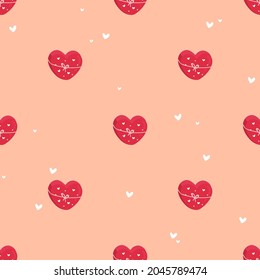 birthday presents doodle drawing seamless pattern background. flat . gift boxes in the shape of a heart. Hand drawn elements. holiday design. Wallpaper, textiles, wrapping, card, print on clothes.