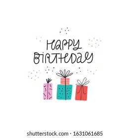 Birthday presents flat vector illustration with typography