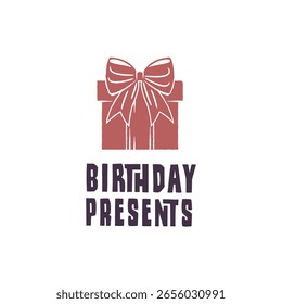 Birthday Presents logo. Simple gift logo for party celebration greeting card packaging or festive branding. Vector illustration