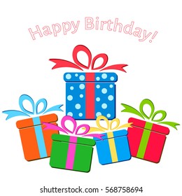 Birthday presents over white background, vector illustration. Birthday gift boxes in flat design style 