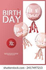 Birthday Promo Flyer with balloons. celebration, holiday, event, congratulations. Vector illustration .