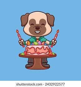 Birthday Pub Dog Cute Cartoon Character Illustration