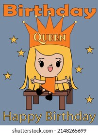 Birthday Queen Little Girl Birthday Card Design Vector Illustration