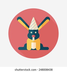 birthday rabbit flat icon with long shadow,eps10