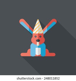 birthday rabbit flat icon with long shadow,eps10