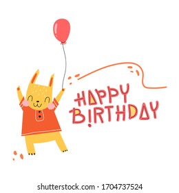 Birthday rabbit greeting card template. Vector illustration