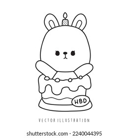 birthday rabbit outline, Vector illustration 