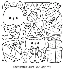 birthday rabbit outline, Vector illustration 