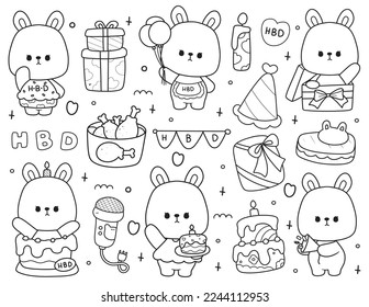 birthday rabbit outline, Vector illustration 