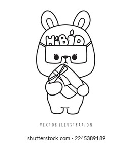 birthday rabbit outline, Vector illustration 