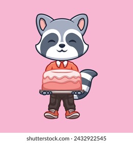 Birthday Raccoon Cute Cartoon Character Illustration