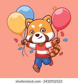 Birthday Red Panda Cute Cartoon Character 