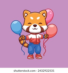 Birthday Red Panda Cute Cartoon Character 