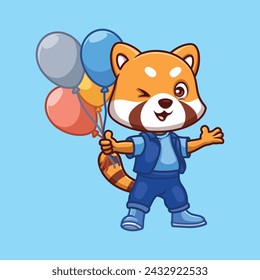 Birthday Red Panda Cute Cartoon Character 