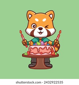 Birthday Red Panda Cute Cartoon Character 