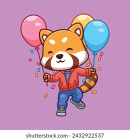 Birthday Red Panda Cute Cartoon Character 