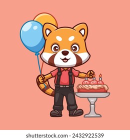 Birthday Red Panda Cute Cartoon Character 