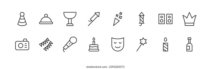 birthday related icon set. Editable stroke. Pixel Perfect 48x48px icons
